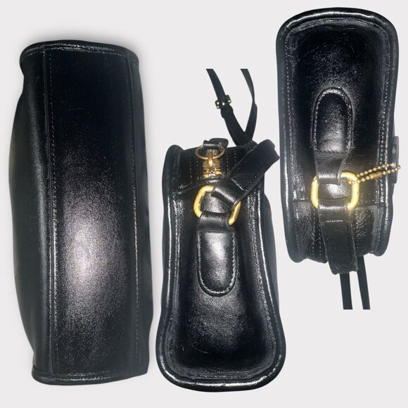 VTG Coach Metropolis Zip Bag 9087 Black Leather Brass 90s Costa Rica Hang Tag - Picture 5 of 10